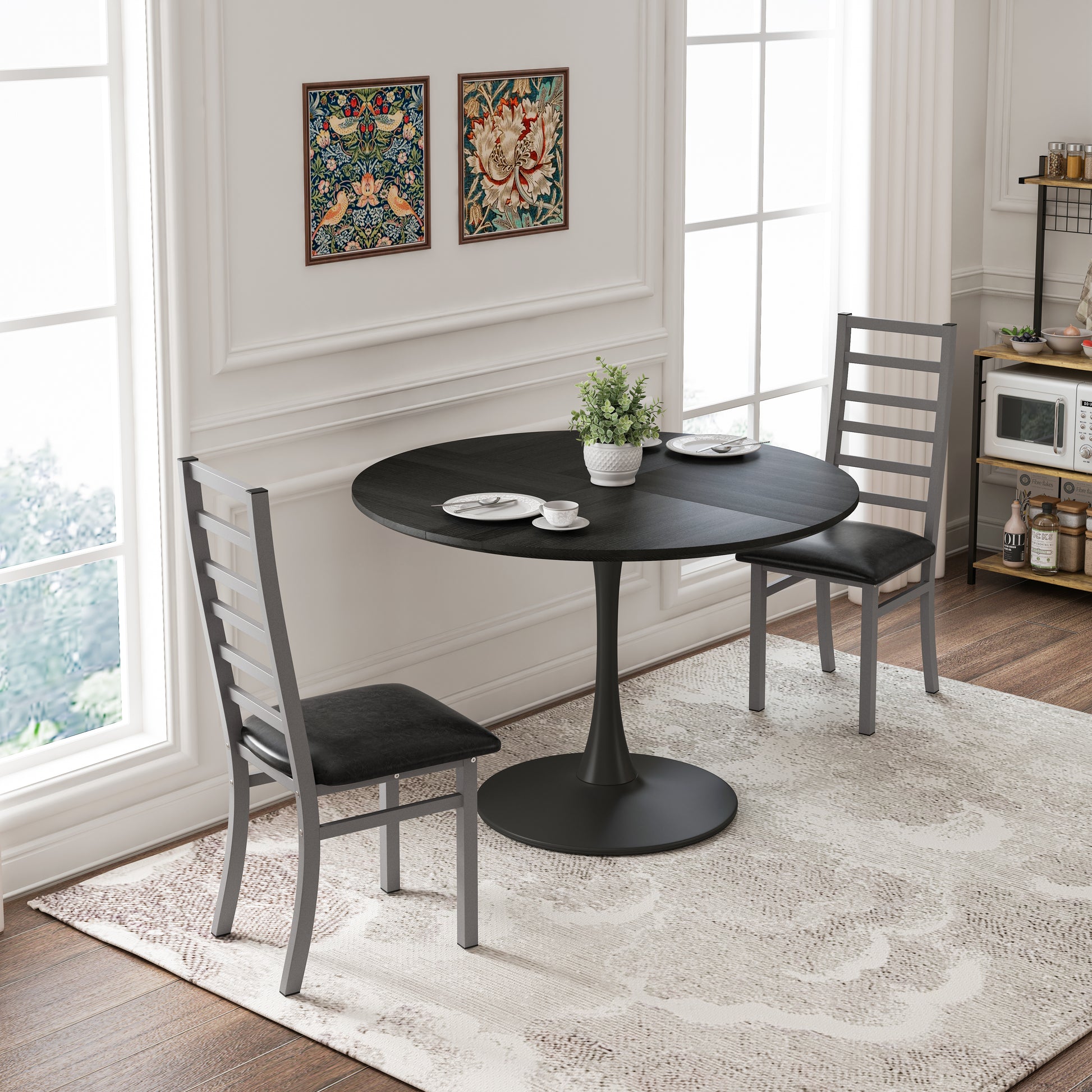 Metal Dining Chairs Set Of 2, Steel Legs And Pu Leather Seats, High Back Armless Dining Chairs, For Kitchen, Living Room, Grey Grey Steel