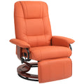 Homcom Faux Leather Manual Recliner, Adjustable Swivel Lounge Chair With Footrest, Armrest And Wrapped Wood Base For Living Room, Orange Orange Wood