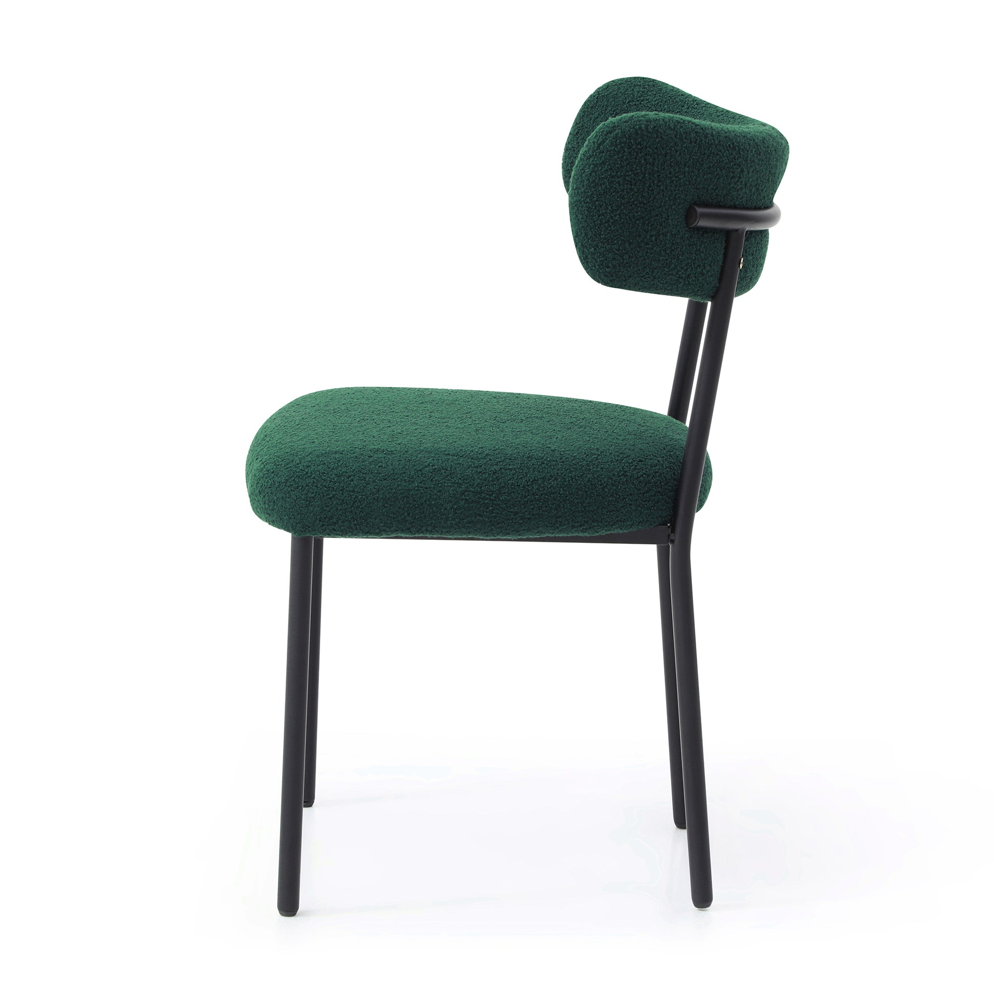 Dining Chairs Set Of 2,Round Upholstered Sherpa Fabric Dining Room Chairs With Curved Backrest,Mid Century Modern Accent Chairs With Black Metal Adjustable Legs For Dining Room,Living Room,Kitchen Green Foam Teddy