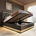Full Size Upholstered Bed, 360 Surround Led Function, Buttons Apps Remote Control, Hydraulic Storage Bed With Usb Type C Charging, Black,Pu Without Mattress Full Black Pu