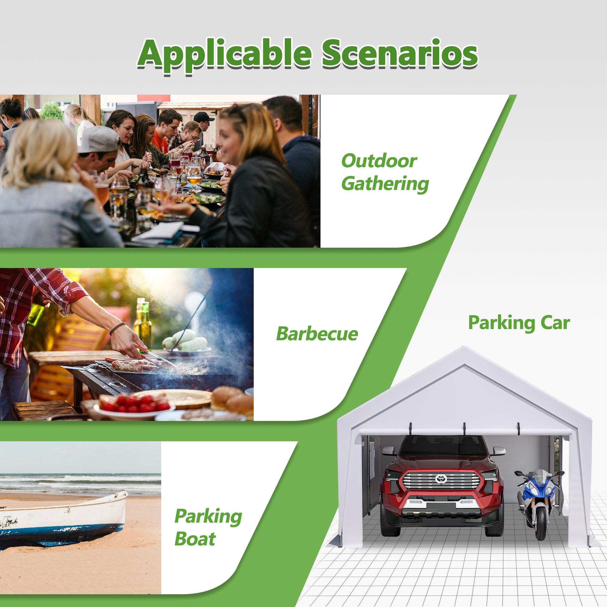13X20 Heavy Duty Steel Carport Storage Canopy Garage Tent W Removable Sidewalls White Metal
