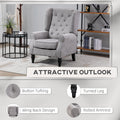 Homcom Button Tufted Accent Chair With High Wingback, Rounded Cushioned Armrests And Thick Padded Seat, Grey Grey Fabric