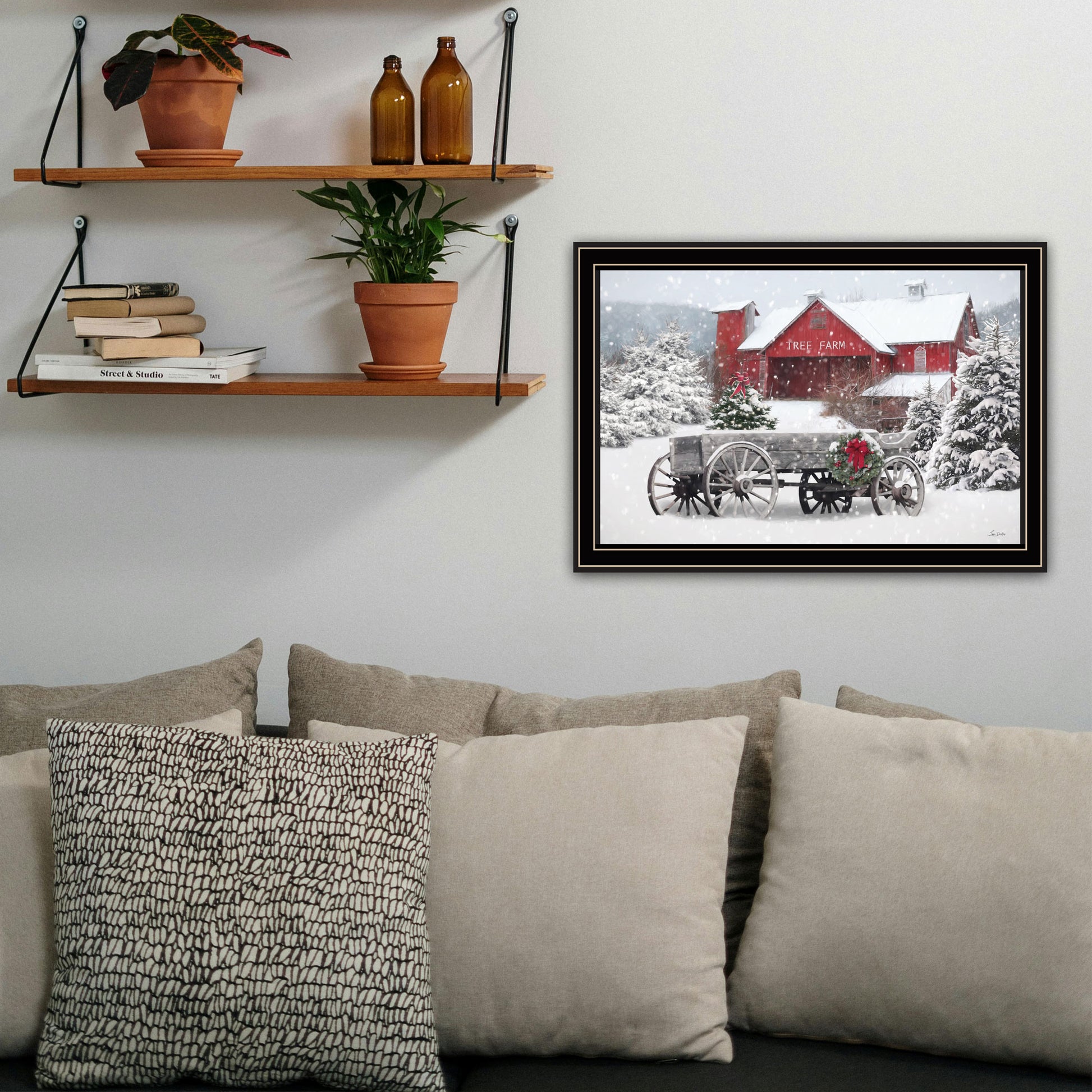 Tree Farm Wagon Black Framed Wall Art For Living Room, Bedroom Wall Art Print For Home Decor By Lori Deiter Multi Wood Paper