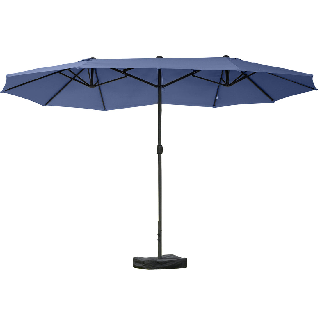 Outsunny Patio Umbrella 15' Steel Rectangular Outdoor Double Sided Market With Base, Sun Protection & Easy Crank For Deck Pool Patio, Dark Blue Blue Steel