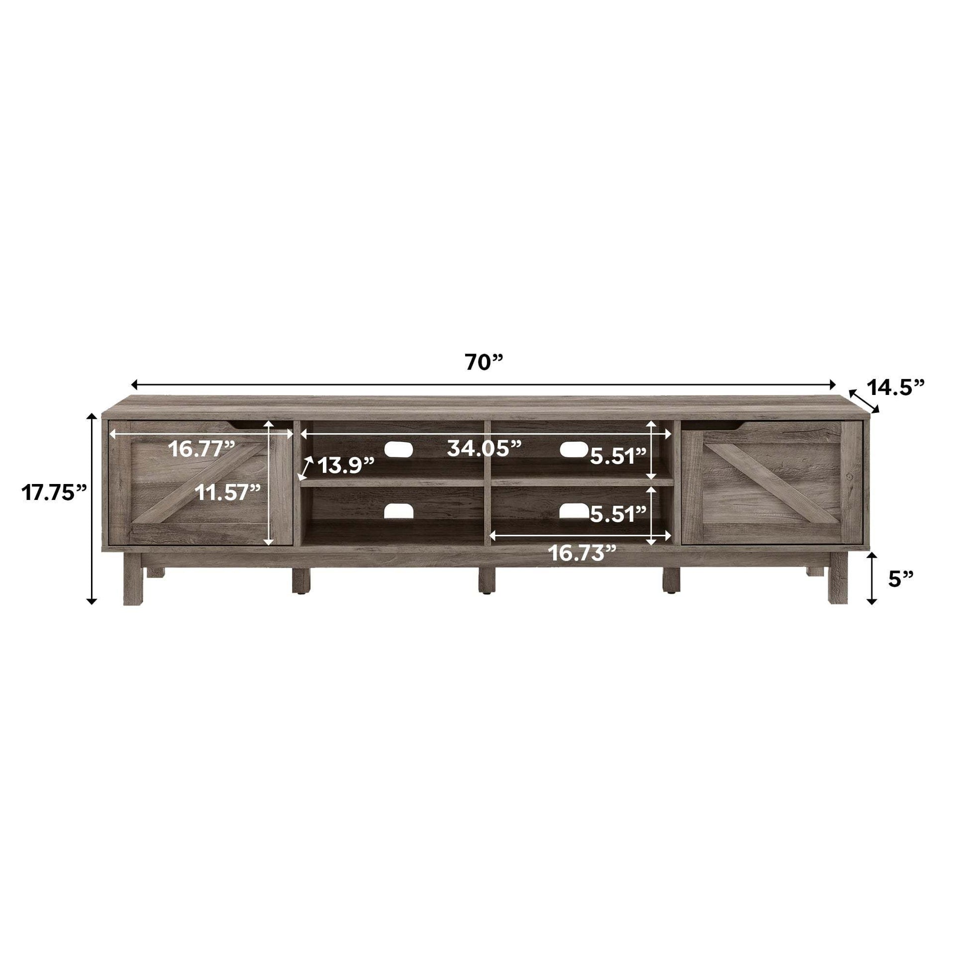 Rustic Barndoor Open Storage Tv Stand For Tvs Up To 80 Inches Grey Wash Gray Wash 80 89 Inches Mdf Mdf