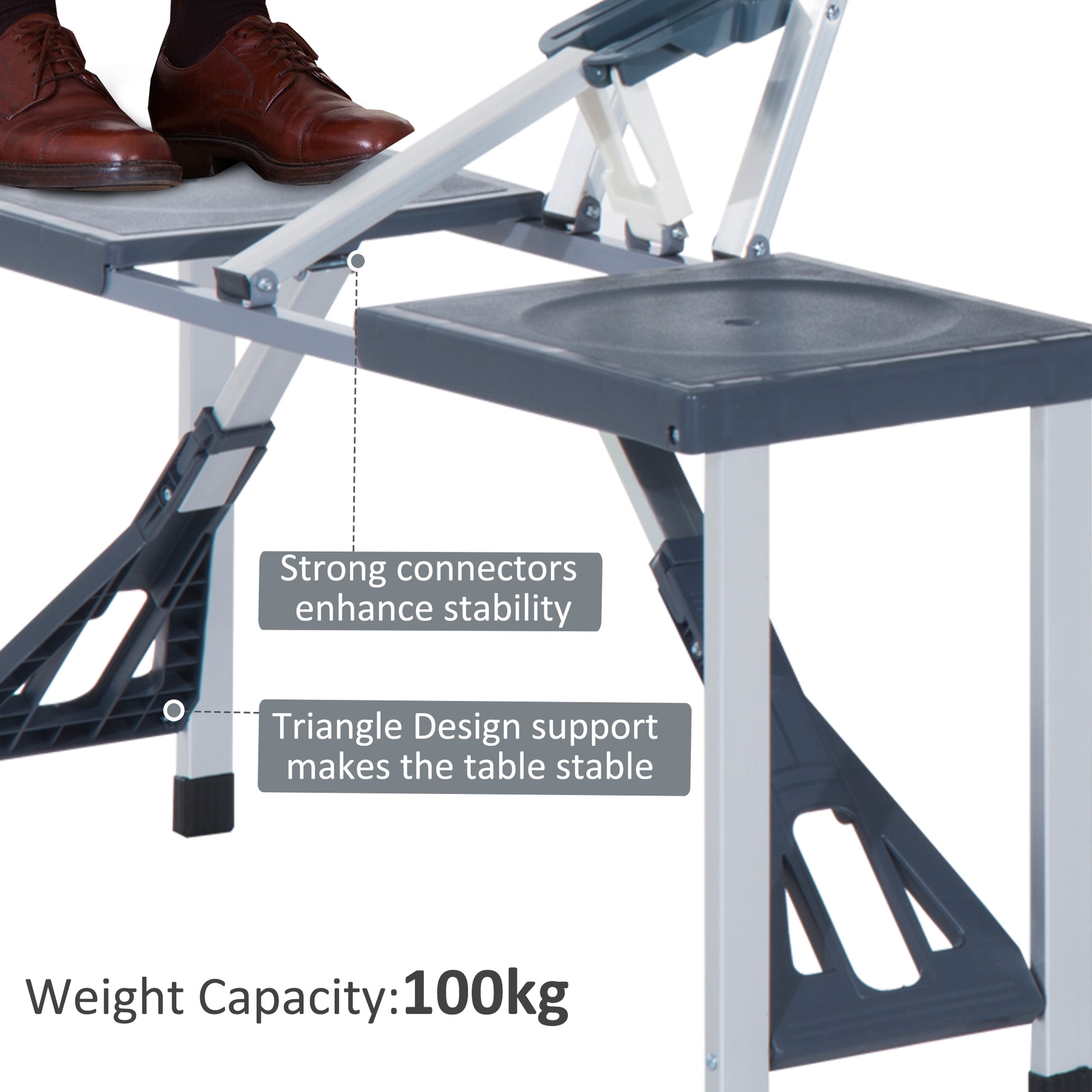 Outsunny Folding Picnic Table With Seats And Umbrella Hole, Portable Camping Chairs Set, 4 Seat, Aluminum Frame, Dark Gray Dark Grey Aluminum