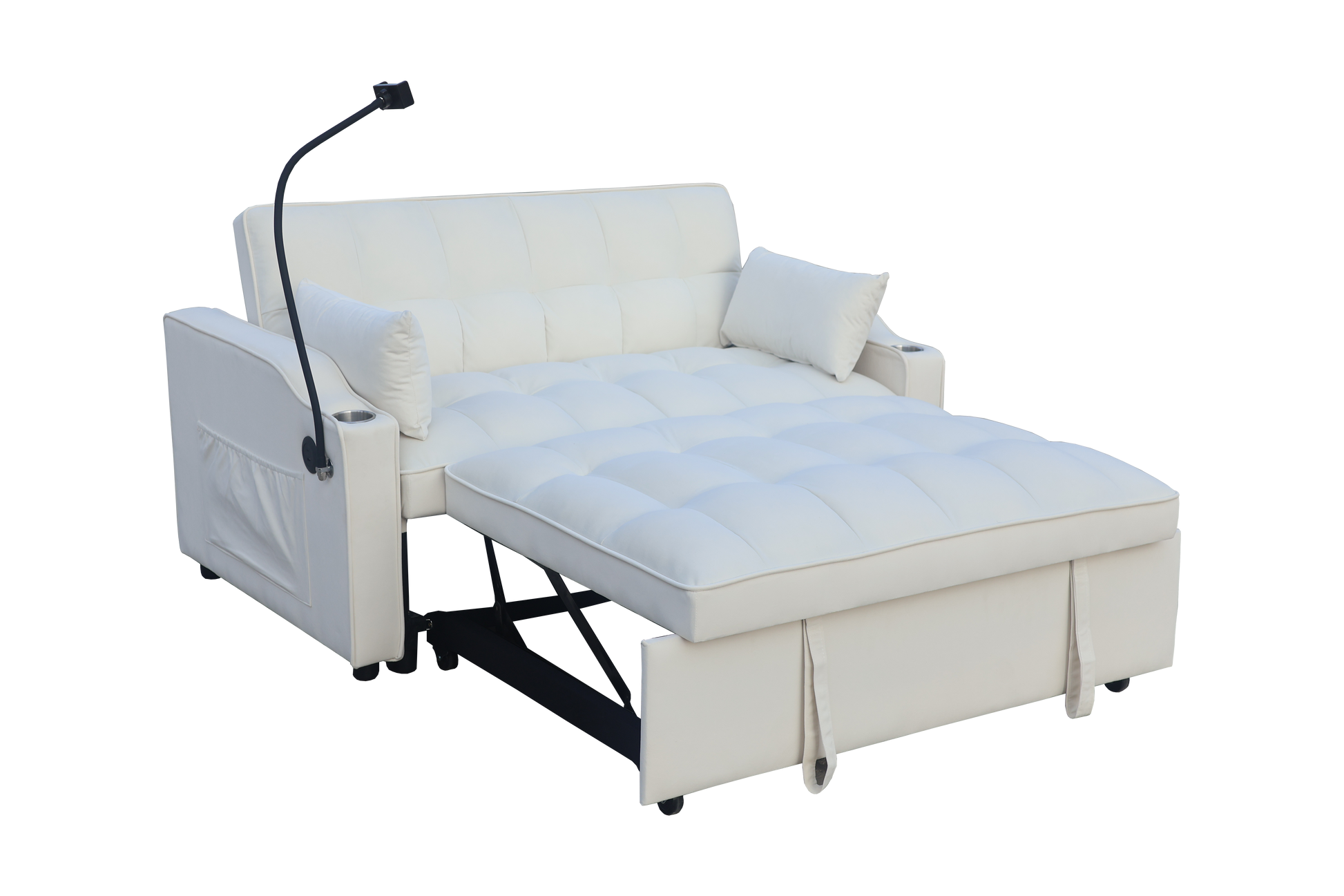 Modern Velvet Loveseat Futon Sofa Couch W Pullout Bed,Small Beautiful Seat Lounge Sofa With Adjustable Reclining Backrest,Toss Pillows, Pockets,Furniture For Living Room,3 In 1 Convertible Sleeper Sofa Bed Full Beige Velvet