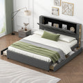 King Size Upholstery Platform Bed With Storage Headboard, 2 Drawers And Trundle, Gray King Gray Upholstered