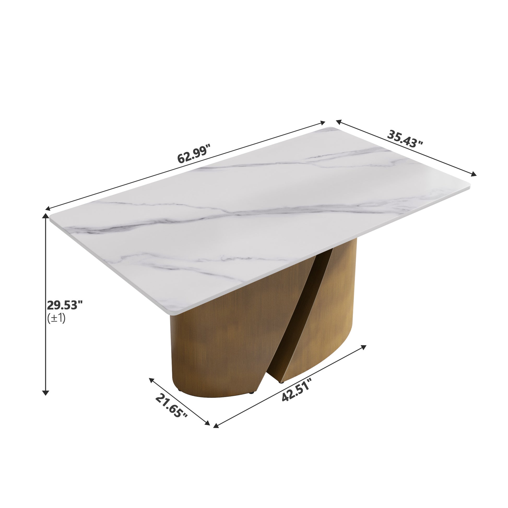 63 "Modern Artificial Stone White Panel Bronze Iron Metal Legs Can Accommodate 6 8 People Antique Brass,White Dining Room Metal Sintered Stone