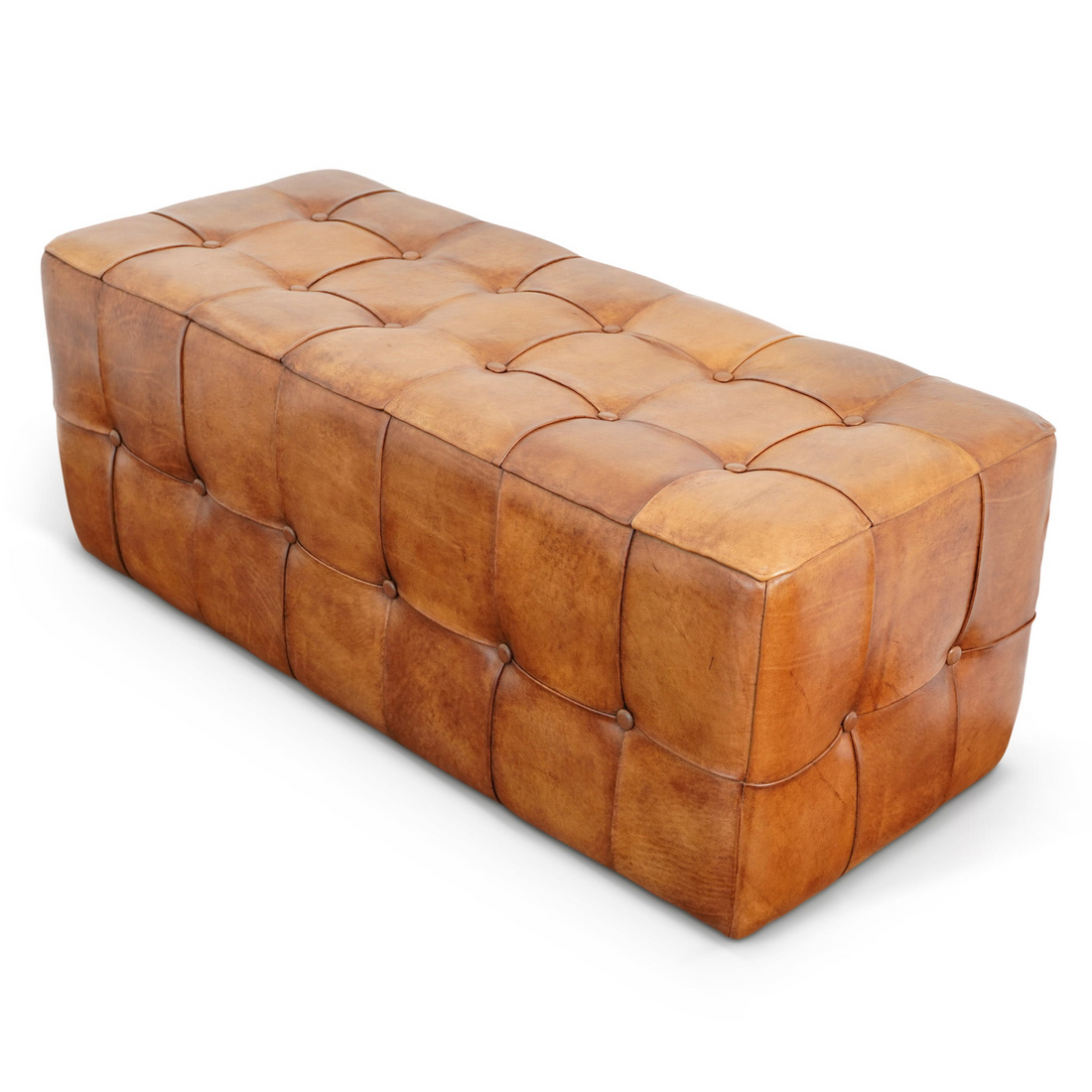 Benjiro Tan Leather Bench Brown,Rustic Brown Genuine Leather Brown Mid Century Modern Foam Genuine Leather,Solid Wood