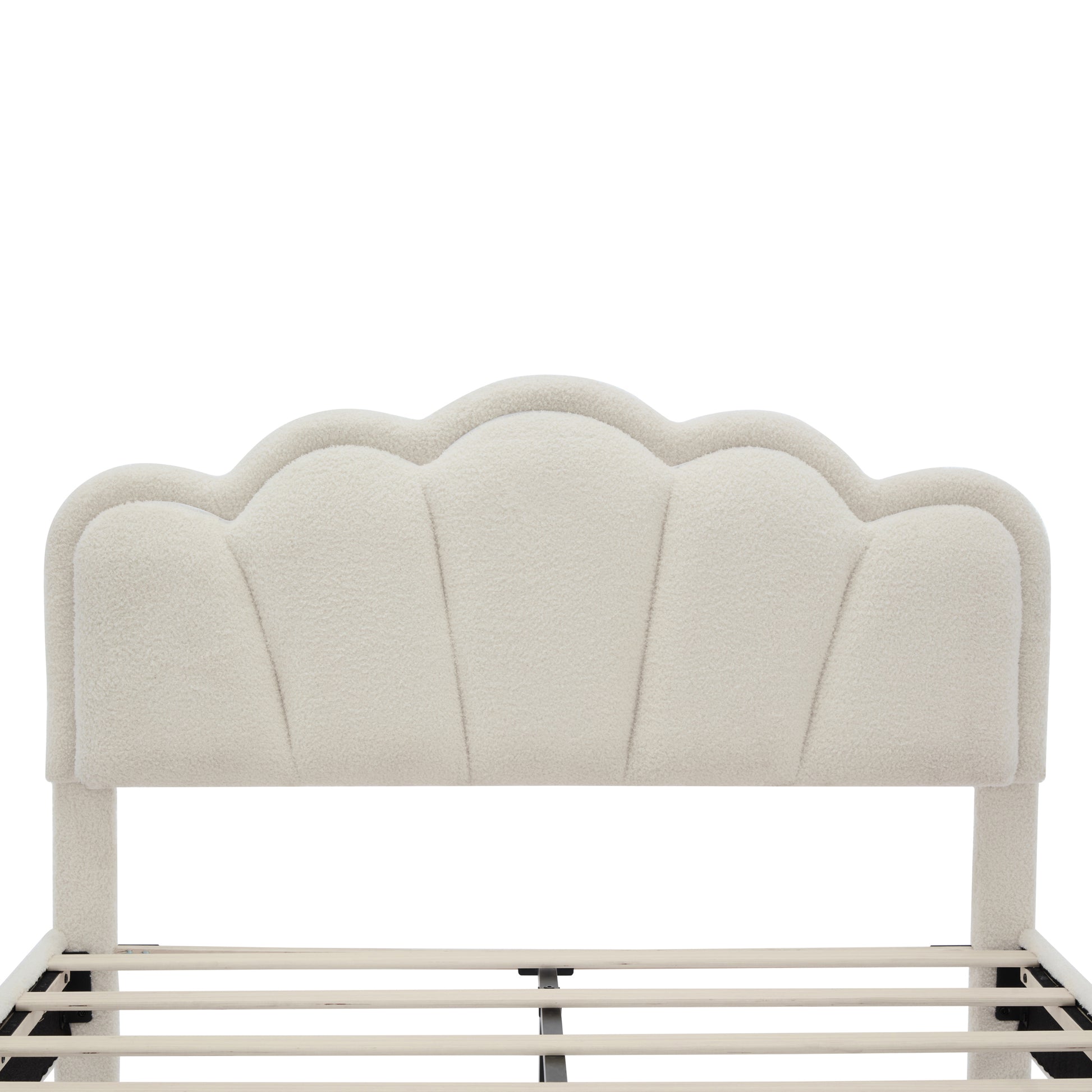 2 Pieces Bedroom Sets Full Size Flower Shaped Upholstered Led Platform Bed With Storage Ottoman Sherpa Fabric, White Full White 2 Piece Set Wood