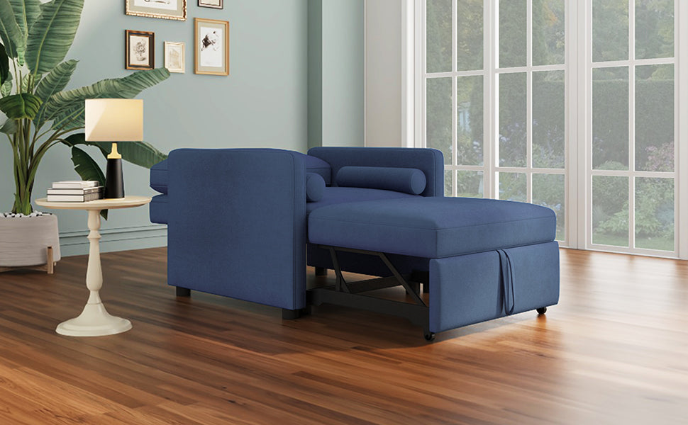 3 In 1 Convertible Sleeper Chair With Adjustable Backrest, Lounger Chair Turns Into Bed, Single Bed For Living Room, Velvet, Ink Blue Blue Velvet