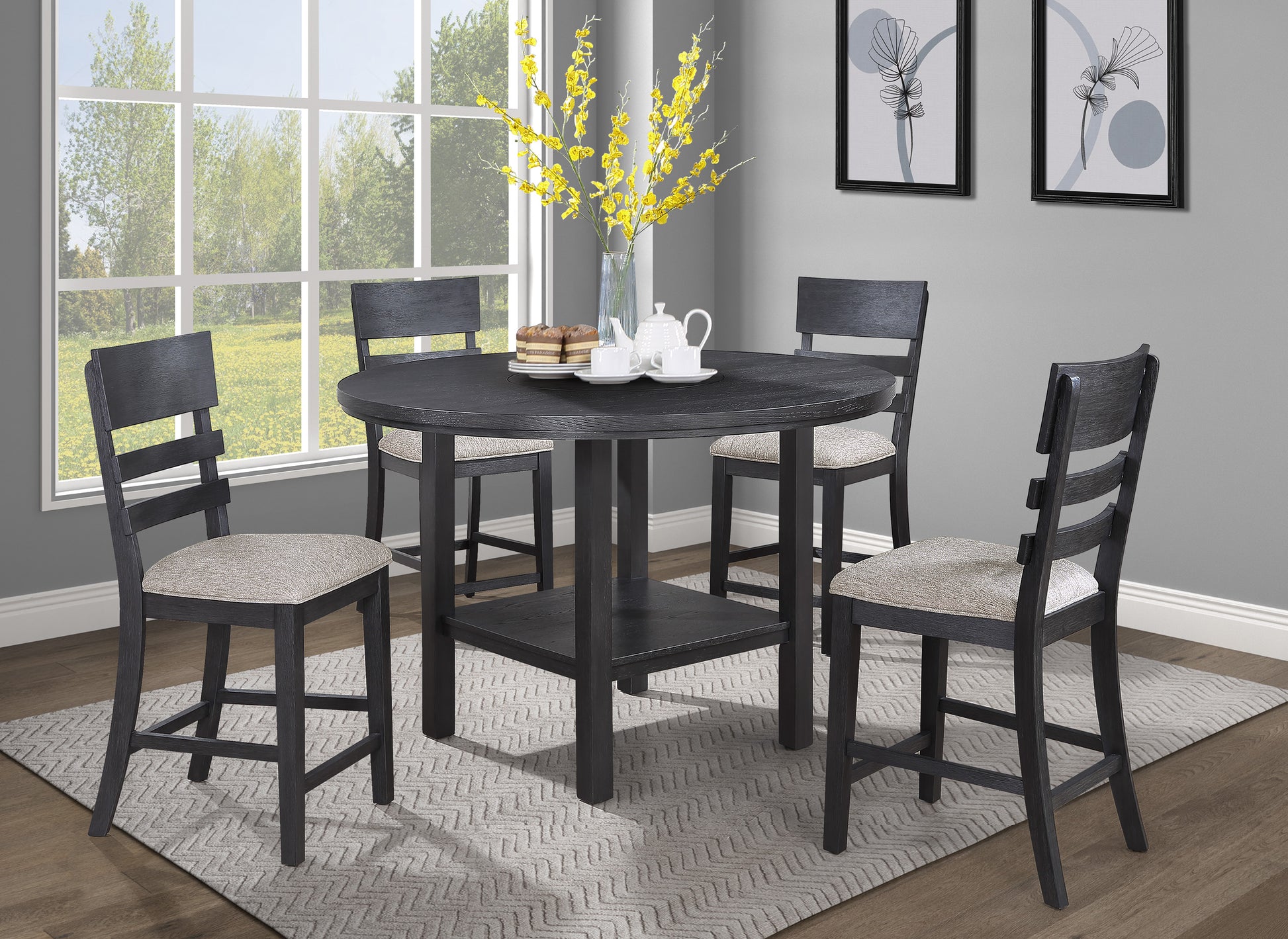 2Pc Black Gray Counter Height Chair Upholstered Seat Ladder Back Wooden Dining Room Furniture Black,Gray Dining Room Contemporary,Modern Bar Stools Ladder Back Set Of 2 Wood
