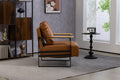 Leather Accent Chair Guest Chair For Living Room, Mid Century Armchair For Bedroom Brown Leather Brown Pu