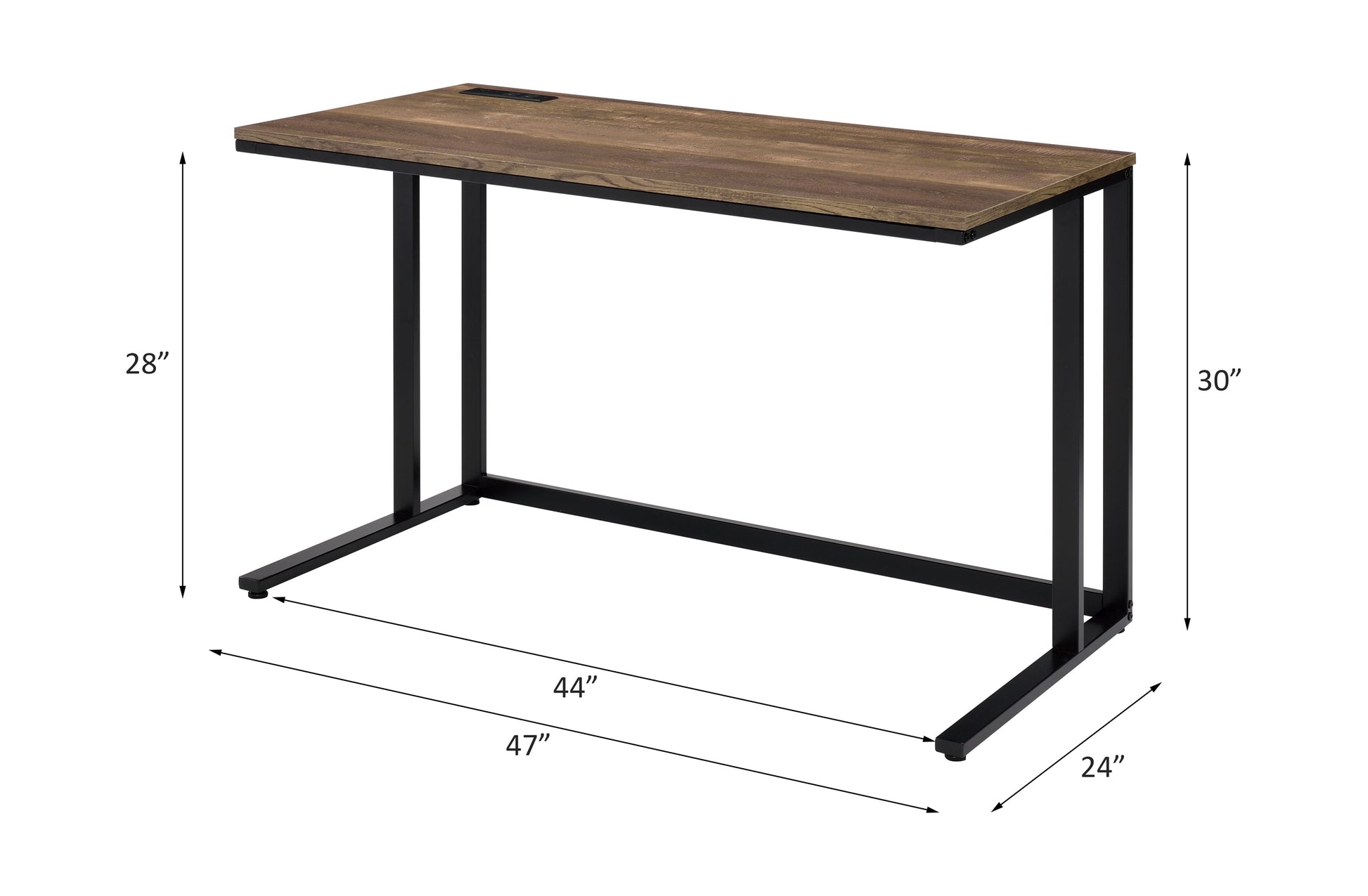 Tyrese Walnut & Black Finish Writing Desk W Usb Black,Walnut Metal,Synthetic Wood