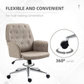 Vinsetto Microfiber Home Office Chair, Tufted Height Adjustable Computer Desk Chair With Swivel Wheels And Padded Armrests, Light Gray Light Grey Fabric