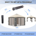 Outsunny 10' X 10' Pop Up Canopy Tent With Netting, Instant Tents For Parties, Height Adjustable, With Wheeled Carry Bag And 4 Sand Bags For Outdoor, Garden, Patio, Beige Beige Steel