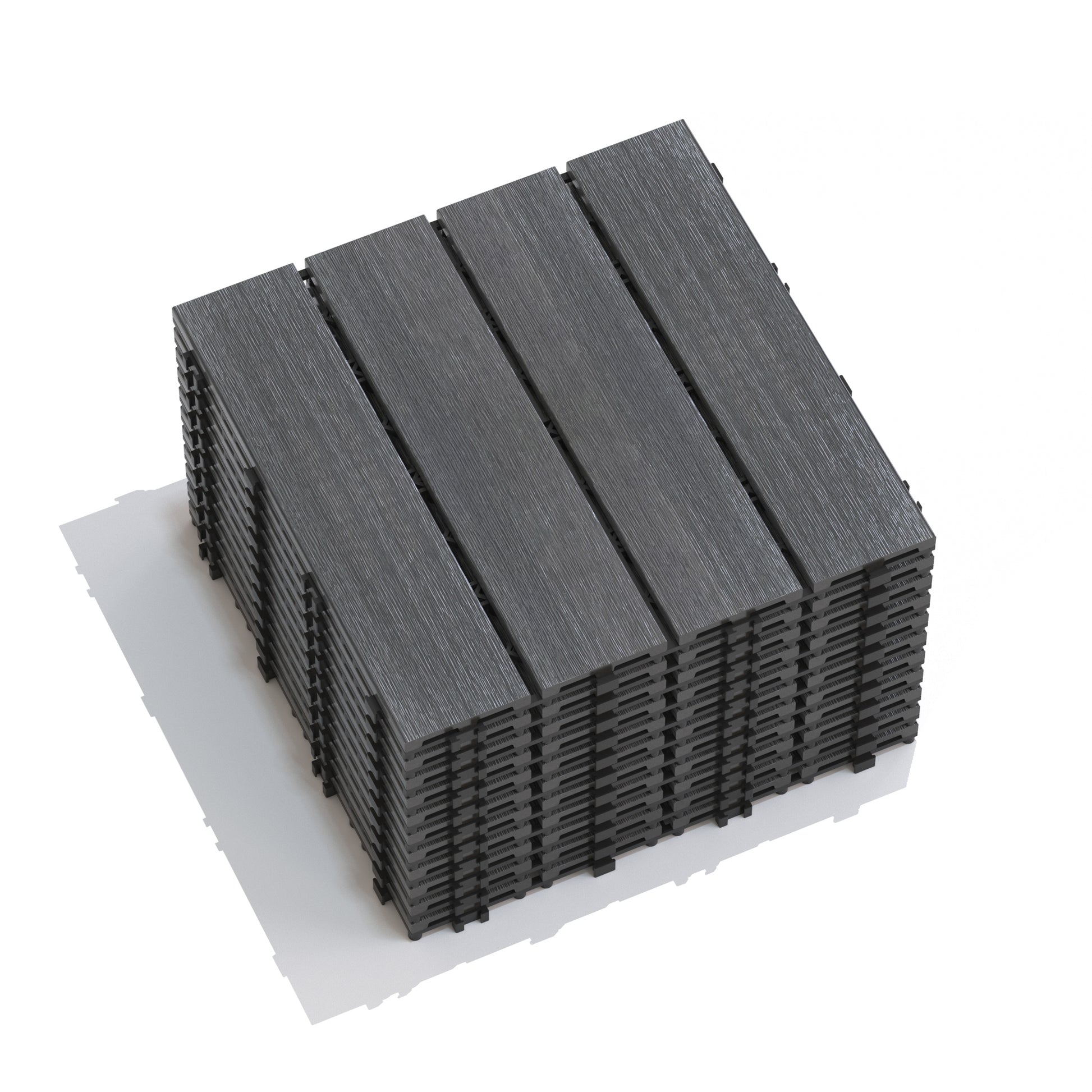 Patio Floor Tiles Pack Of 11 Wpc Wood Plastic Composite Patio Deck Tiles Diy Interlocking Decking Tiles, Quick Deck Floor Tile, Court Tile, Water Resistant Indoor Outdoor 11.8" Ash Dark Gray Plastic