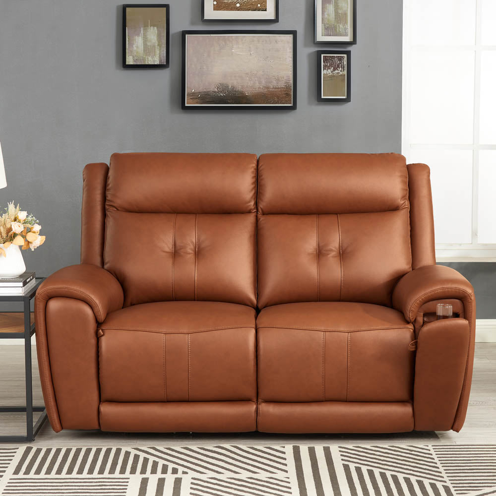 Emma Power Headrest Zero Gravity Reclining Loveseat Brown Memory Foam Genuine Leather