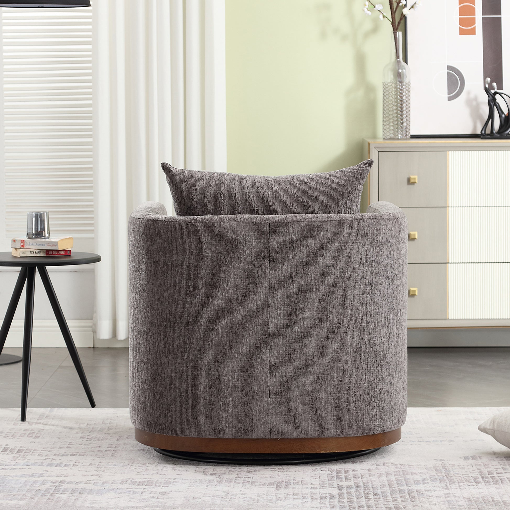 Coolmore Swivel Barrel Chair, Comfy Round Accent Sofa Chair For Living Room, 360 Degree Swivel Barrel Club Chair, Leisure Arm Chair For Nursery, Hotel, Bedroom, Office, Lounge Dark Gray Chenille Dark Gray Primary Living Space Foam Chenille