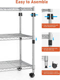 Heavy Duty 3 Shelf Shelving With Wheels, Adjustable Storage Units, Steel Organizer Wire Rack, Chrome Chrome Steel