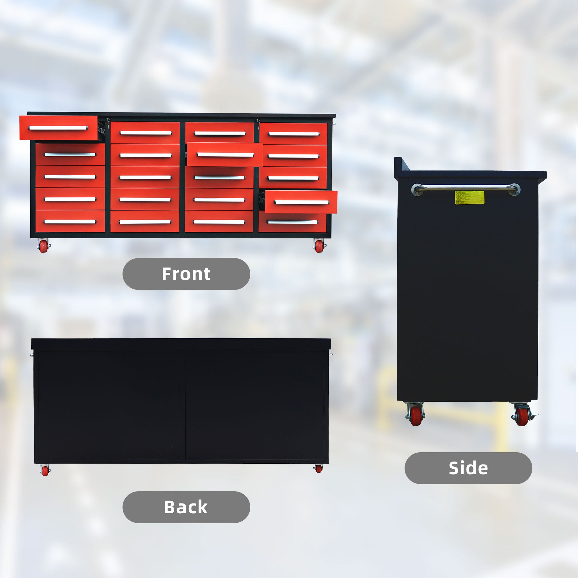 7Ft Garage Storage Cabinets With Workbench 20 Drawers Red Red Steel