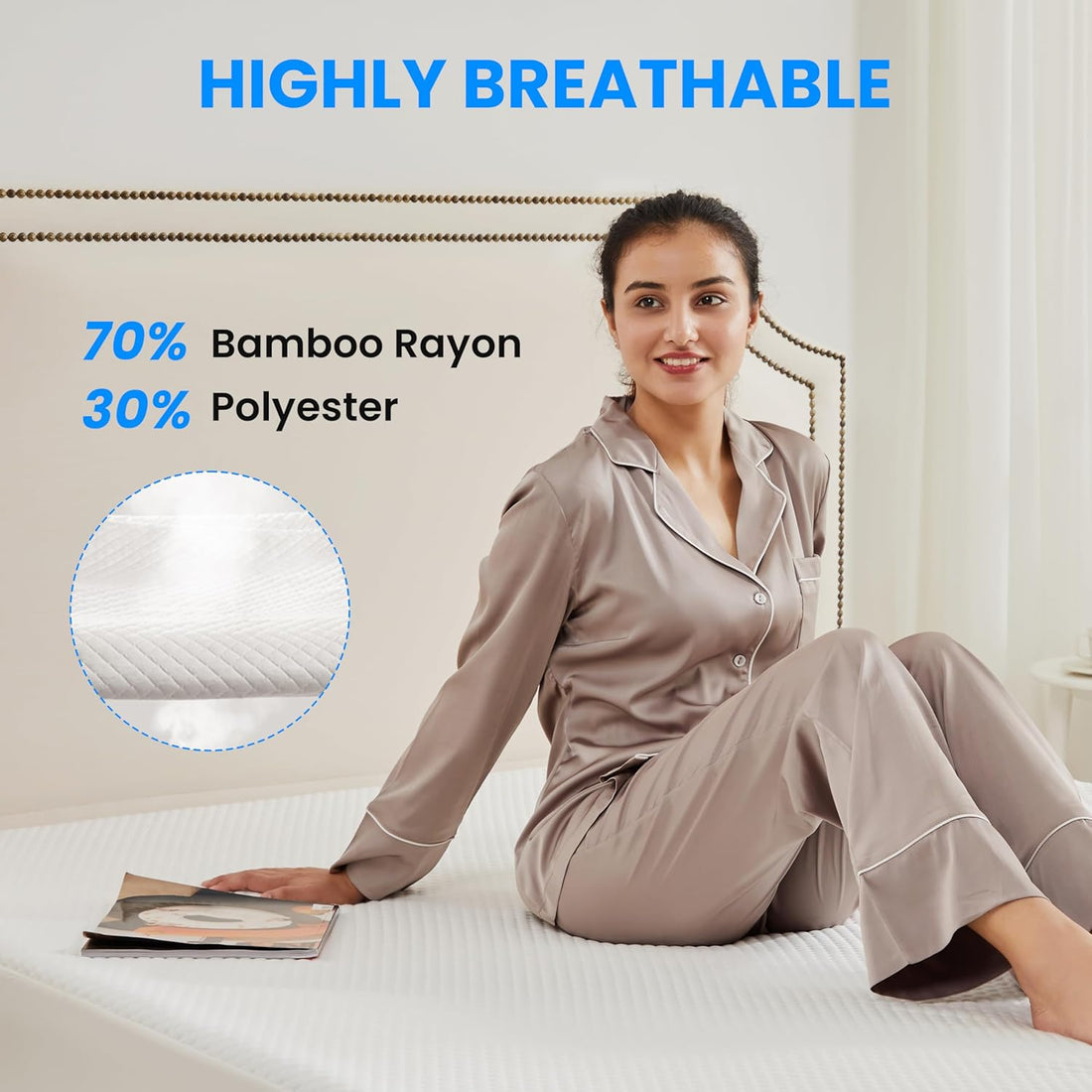 100% Waterproof Bamboo Mattress Protector King Size Bed,Soft 3D Air Fabric Mattress Pad Cover, Machine Washable Fitted Style With Stretchable Pockets Up To 19'' White Bamboo King