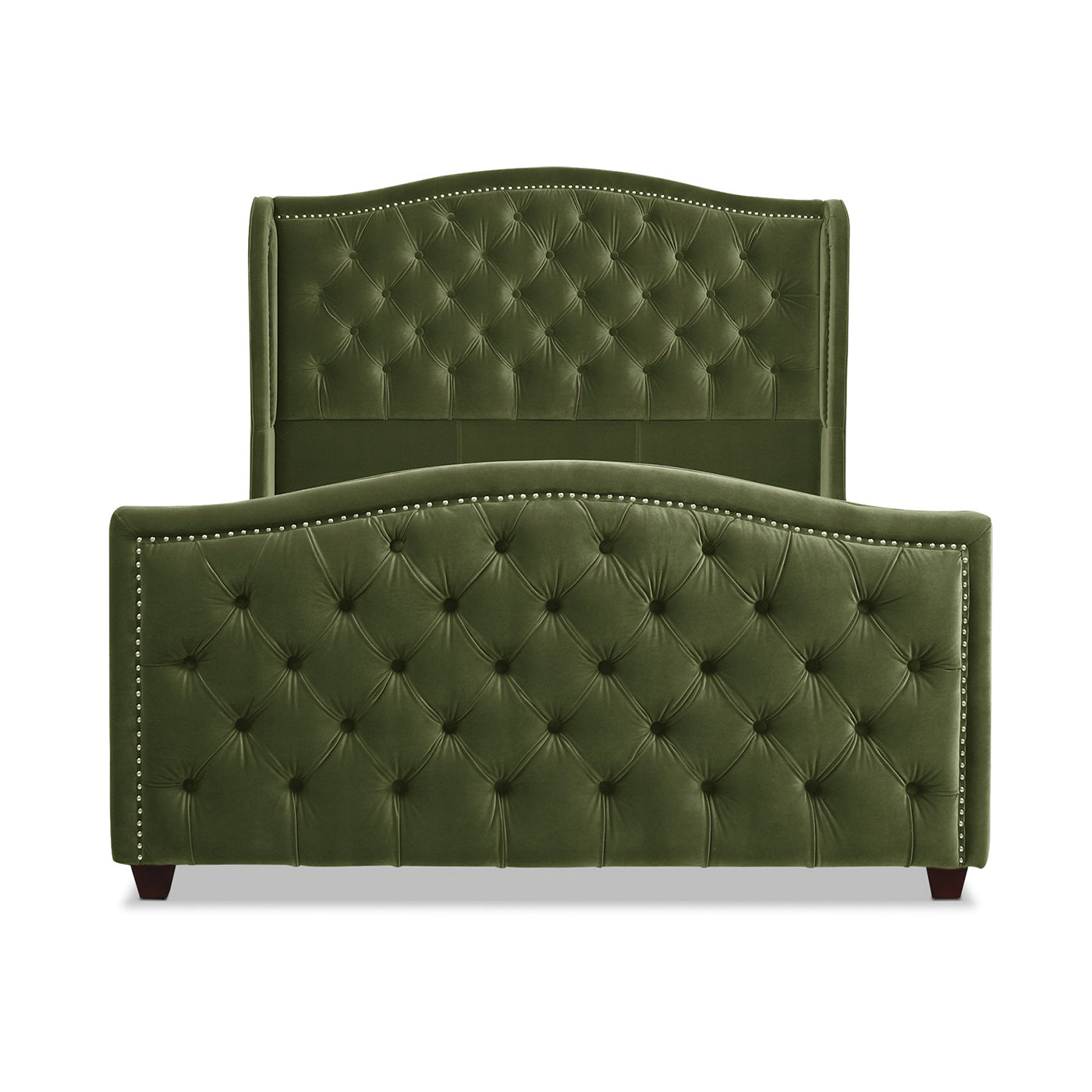 Marcella Upholstered Shelter Headboard Bed Set, Queen, Olive Green Performance Velvet Box Spring Required Queen Olive Green Wood Foam Velvet Velvet