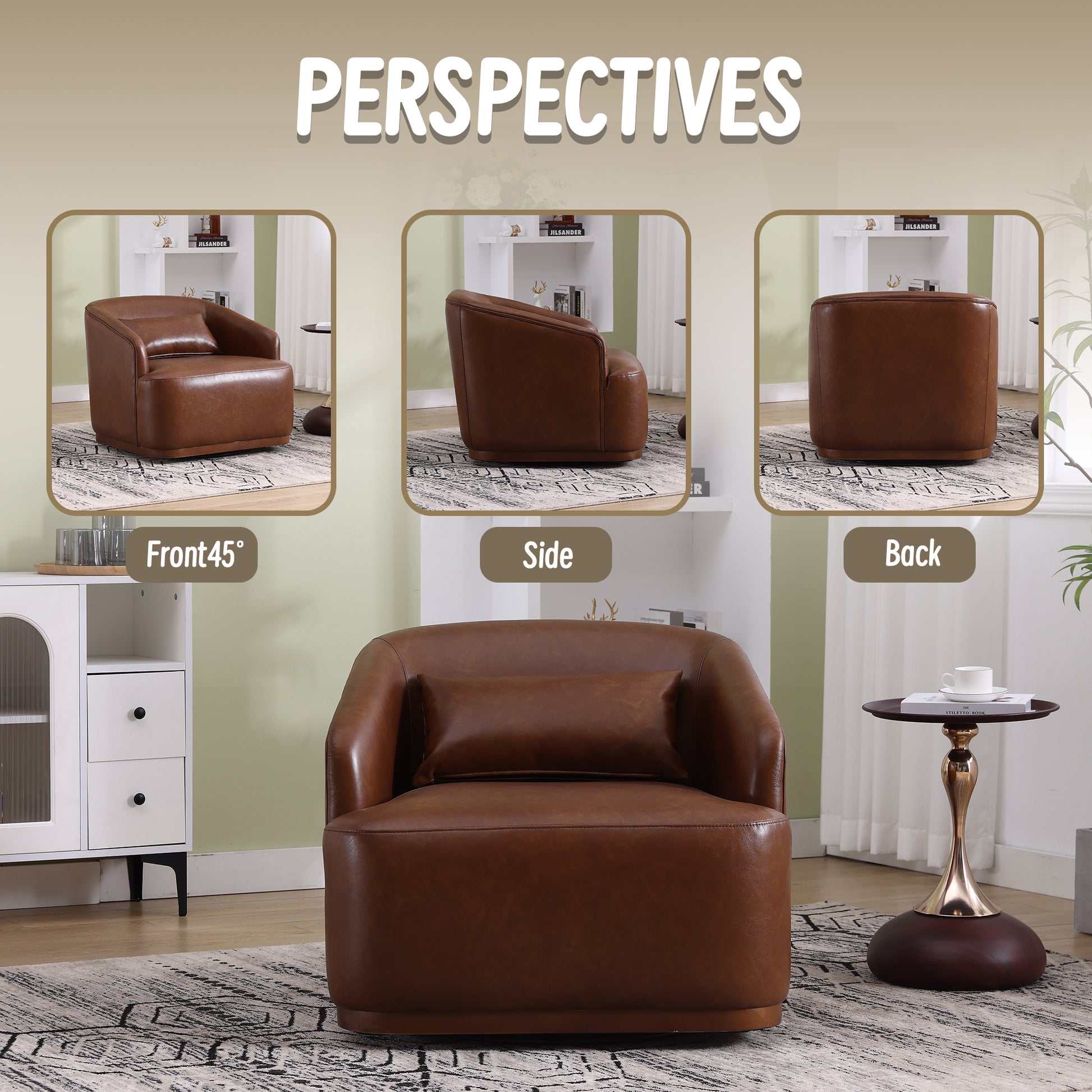 Coolmore Swivel Barrel Chair, Comfy Round Accent Sofa Chair For Living Room, 360 Degree Swivel Barrel Club Chair, Leisure Arm Chair For Nursery, Hotel, Bedroom, Office, Lounge Brown Pu Brown Pu Primary Living Space Foam Pu Leather