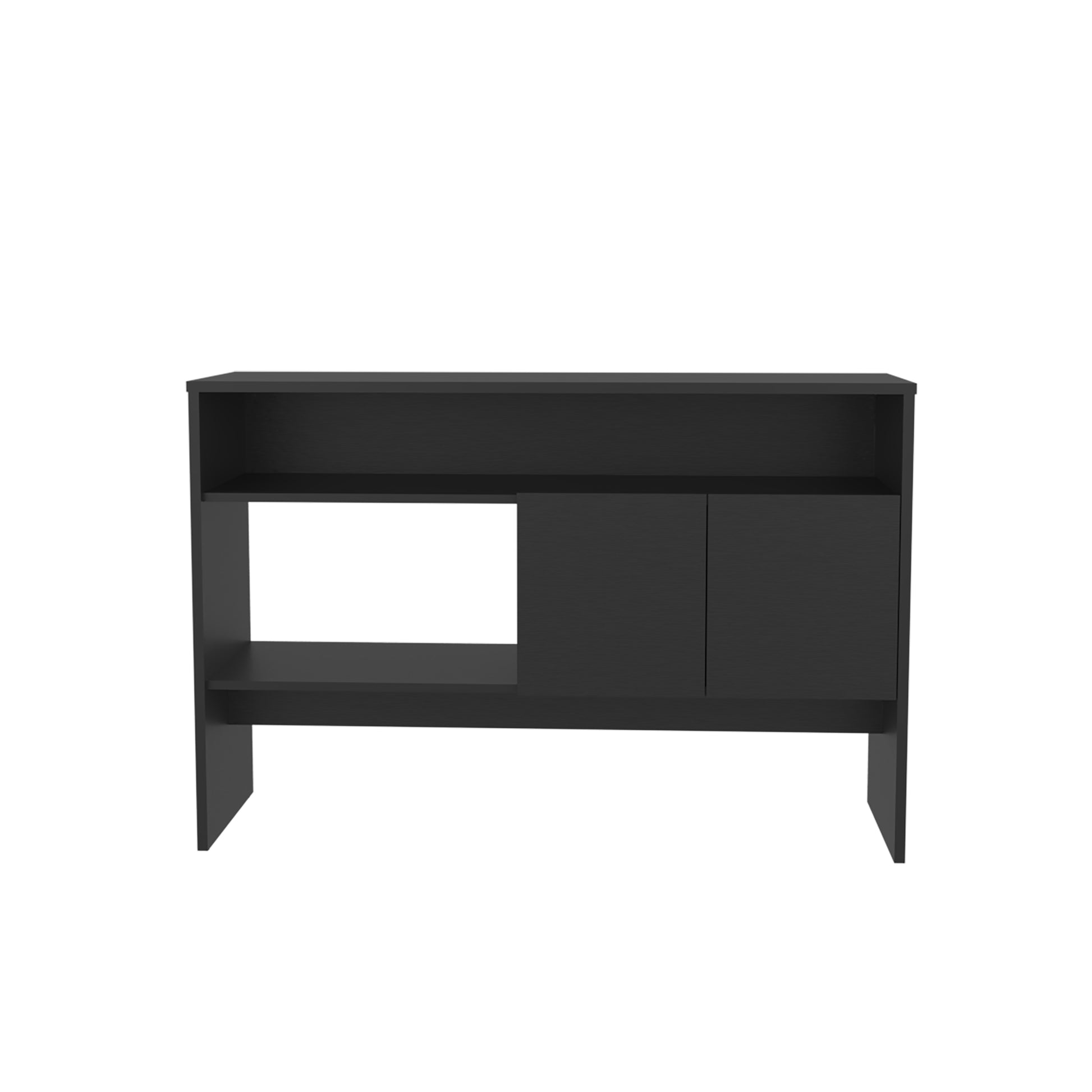 Bellagio 48.7" Wide 2 Tier Narrow Bellagio Console Table With Double Door Cabinet 2 Or Less Black Bathroom Modern Particle Board