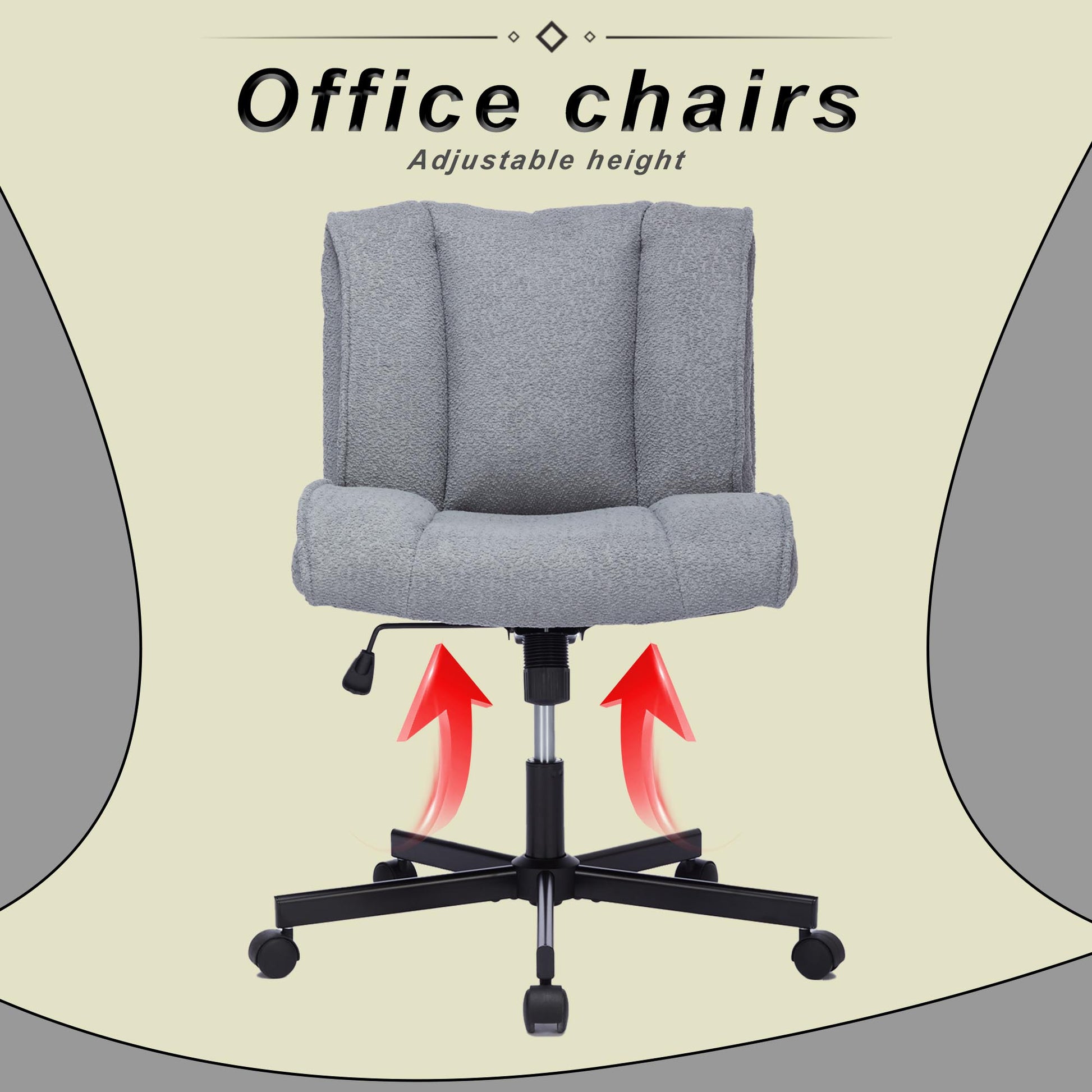Armless Desk Chairs With Wheels Office Chair Vanity Chair With Technical Cloth Adjustable Swivel Computer Task Chairs For Home Base, Bedroom,Pink Gray Gray Polyester Blend