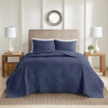 3 Piece Reversible Bedspread Set Navy Full Queen Queen Navy Polyester