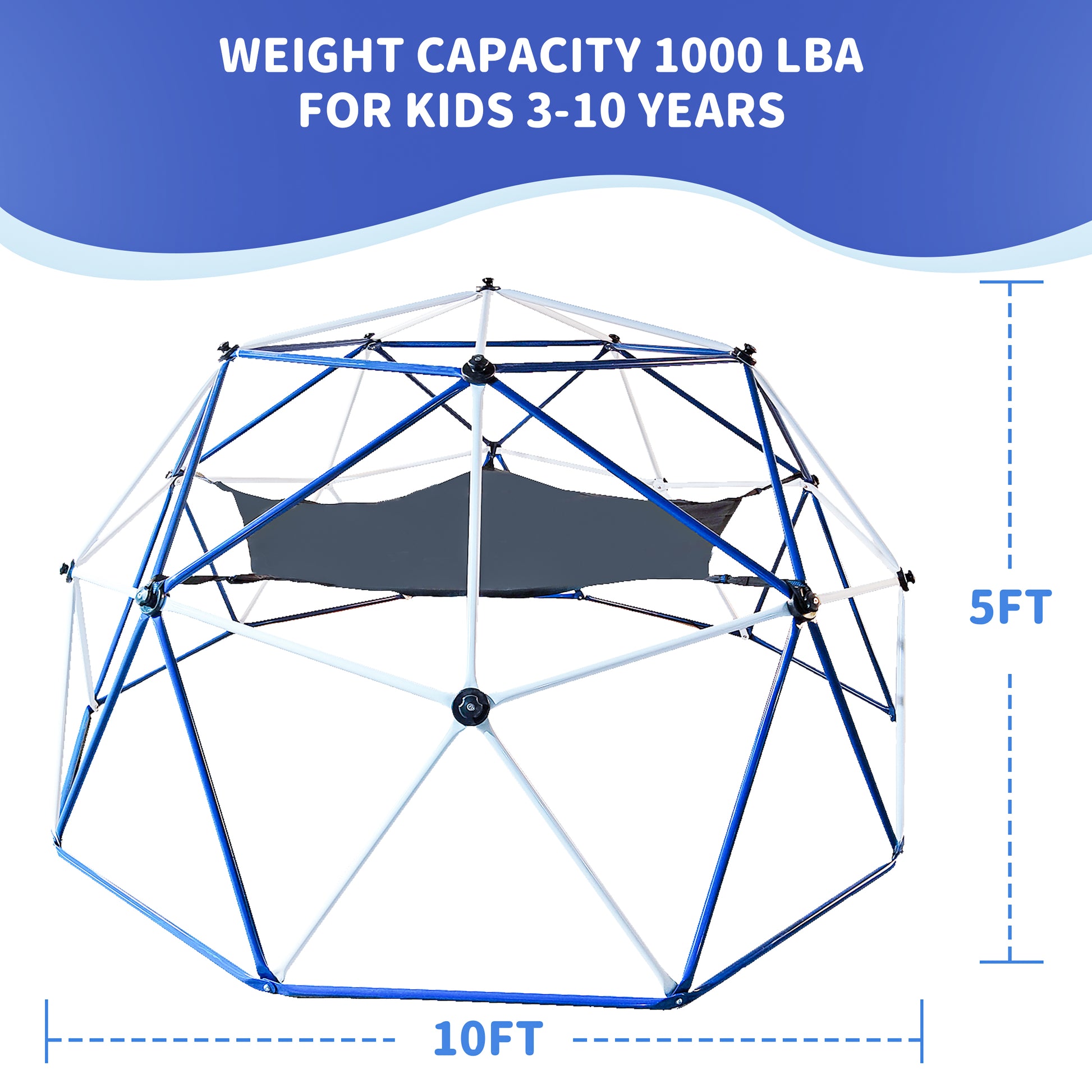 10Ft Climbing Dome For Kids Jungle Gym Apply To Park Dome Climber With Hammock Playground Equipment Colorful 200 Lbs & Over Modern 5 To 8 Years Metal Outdoor