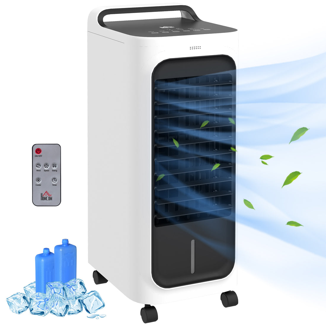 Homcom 26" Evaporative Air Cooler With Ice Packs, 3 In 1 Ice Cooling Fan, Portable Swamp Cooler With Water Tank, Timer, 90 Oscillating, Remote, For Home Office Bedroom White Abs