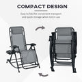 Outsunny 2 Pieces Outdoor Rocking Chairs, Foldable Reclining Zero Gravity Lounge Rocker With Pillow, Cup & Phone Holder, Combo Design With Folding Legs, Gray Gray Steel