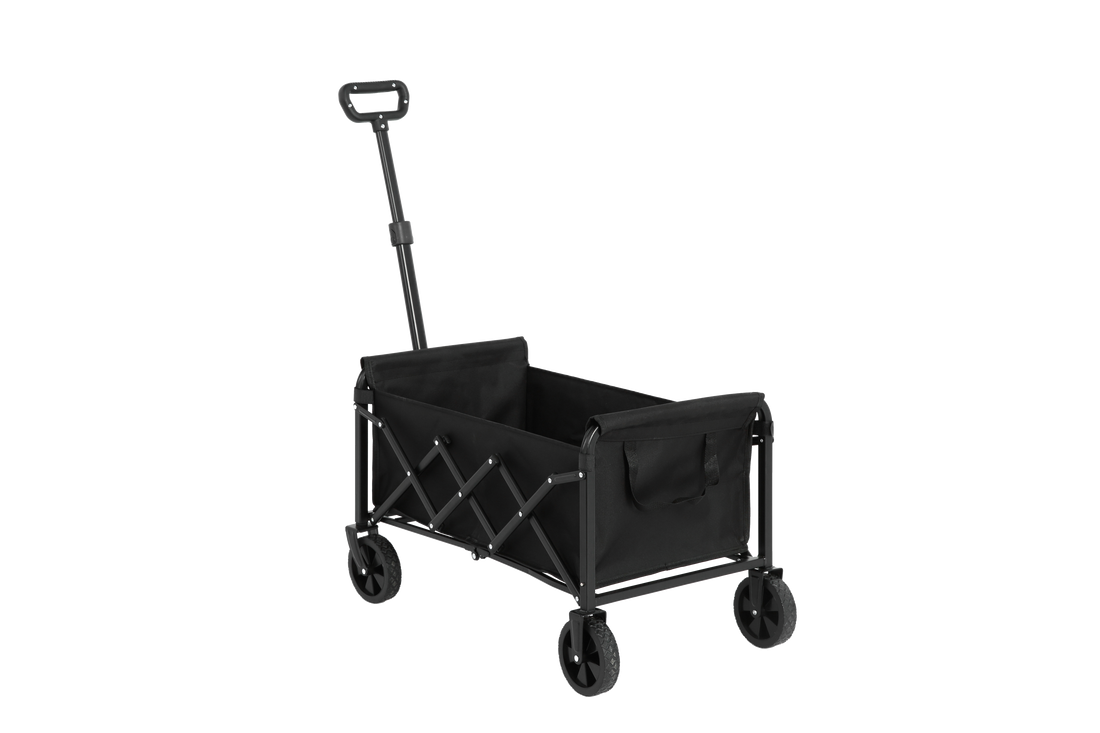 Lightweight Portable Heavy Duty Folding Beach Wagons With Wheels Outdoor Utility Carts For Grocery, Camping, Shopping, Sports, Garden With Large Capacity Black Black Steel