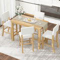 5 Piece Counter Height Dining Set, Classic Elegant Table And 4 Chairs In Natural Wood Wash Natural Wood Wash Solid Wood
