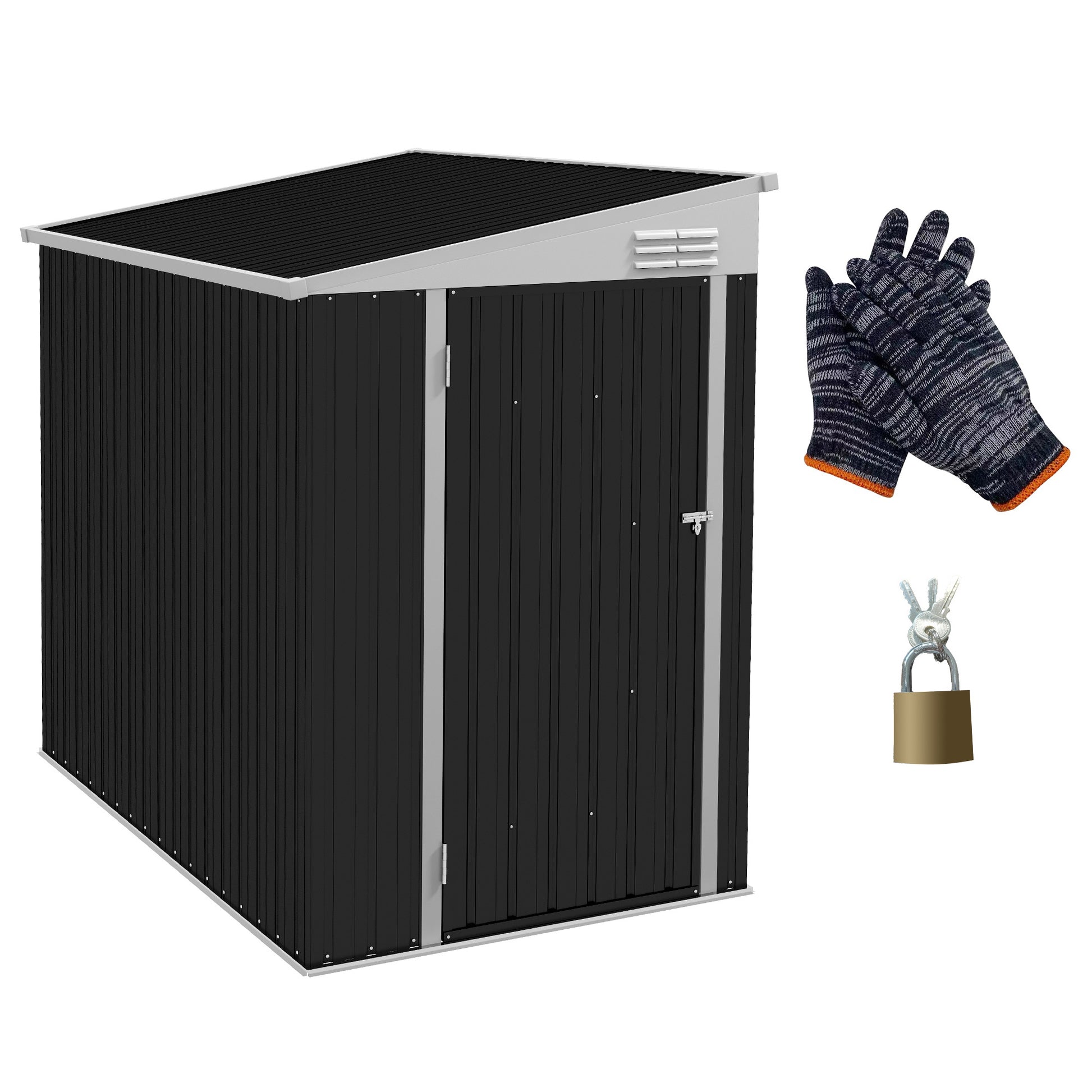 Outsunny 4' X 6' Metal Outdoor Storage Shed, Lean To Storage Shed, Garden Tool Storage House With Lockable Door And 2 Air Vents For Backyard, Patio, Lawn, Dark Gray Gray Steel