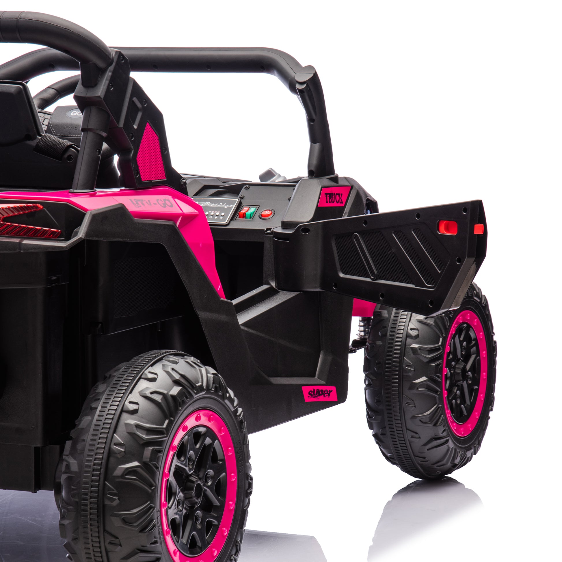 24V Two Seater Kids Ride On Utv W Parents Remote Control,Four Wheel Suspension,Slow Start,Large Wheel Design,Anti Collision Bar,Storage Space,Music,Usb,Bluetooth,Volume Control,Led Lights For Kids 3 . Pink 100 149 Lbs Polypropylene