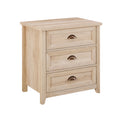 Transitional Farmhouse Framed 3 Drawer Nighstand With Cup Handles White Oak Brown Mdf
