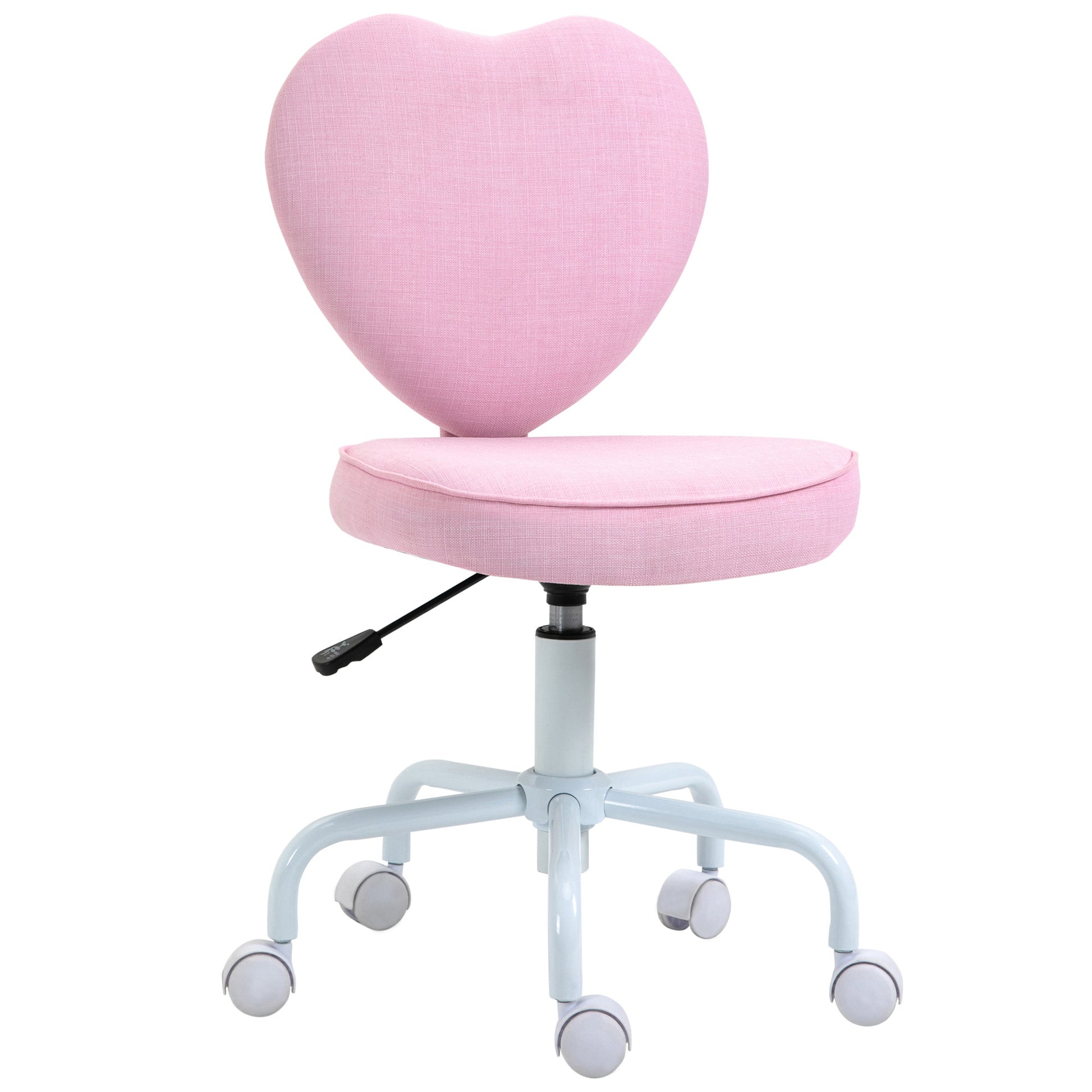 Homcom Heart Beautiful Shaped Back Design Office Chair With Adjustable Height And 360 Swivel Castor Wheels, Pink Pink Linen