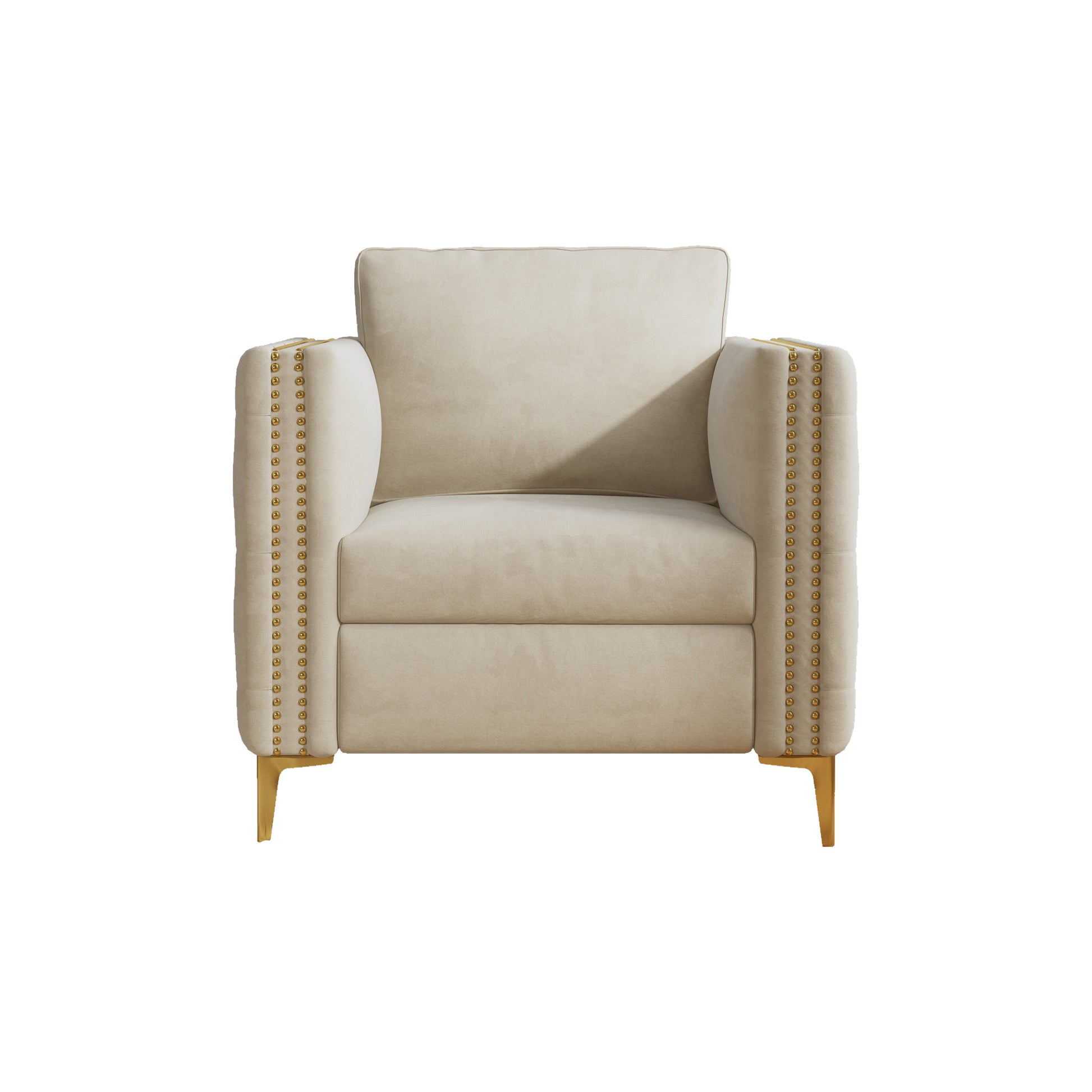 Accent Chair For Living Room Upholstered Arm Chair With Metal Legs Beige Velvet Beige Foam Fabric