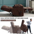 Dual Motor Heat Massage Infinite Position Up To 350 Lbs Electric Power Lift Recliners With Power Remote, Medium Firm And Heavy Duty, Brown White Metal Primary Living Space Heavy Duty Pine Brown Chenille Power Remote Medium Firm Cushion Back American
