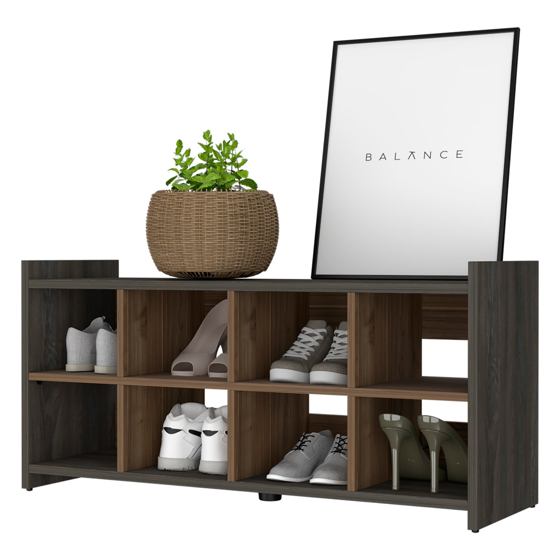 Harrison Entryway Shoe Rack, Eight Cube Spaces 8 Or More Brown Horizontal Primary Living Space Wood Contemporary Melamine Engineered Wood