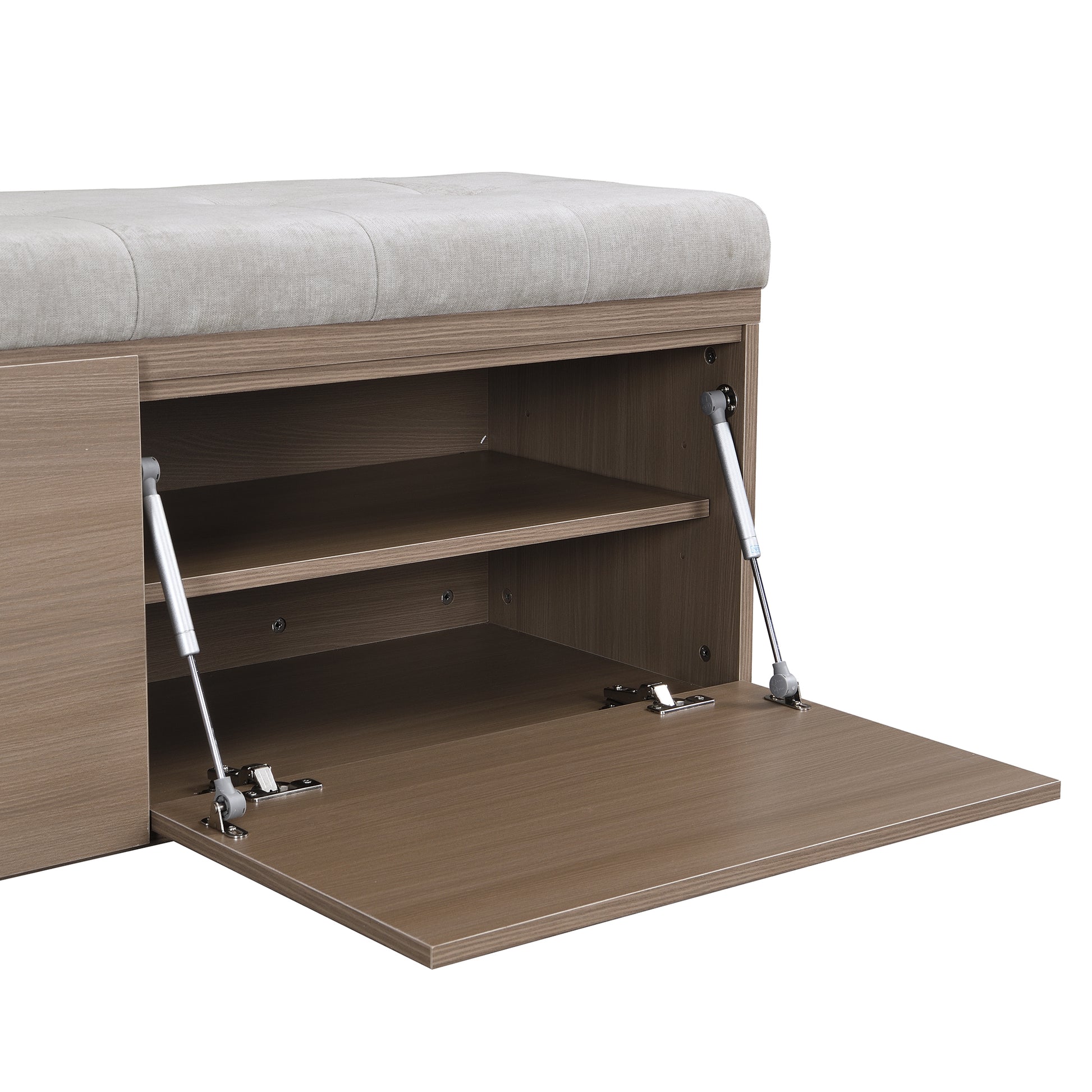 49" Shoe Storage Bench Entryway Shoe Cabinet Storage Ottoman With Padded Seat Cushion And Double Doors For Entryway, Hallway And Bedroom, Light Grey Cushioned Light Grey Chenille Solid Shoe Storage