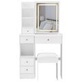 Small Size Left Drawer Desktop Vanity Table Cushioned Stool, Touch Control Sliding Led Mirror, Tri Color Switching, Brightness Adjust, Multi Layer, Suitable For Small Space, Epa,Gcc,Ul Certificate