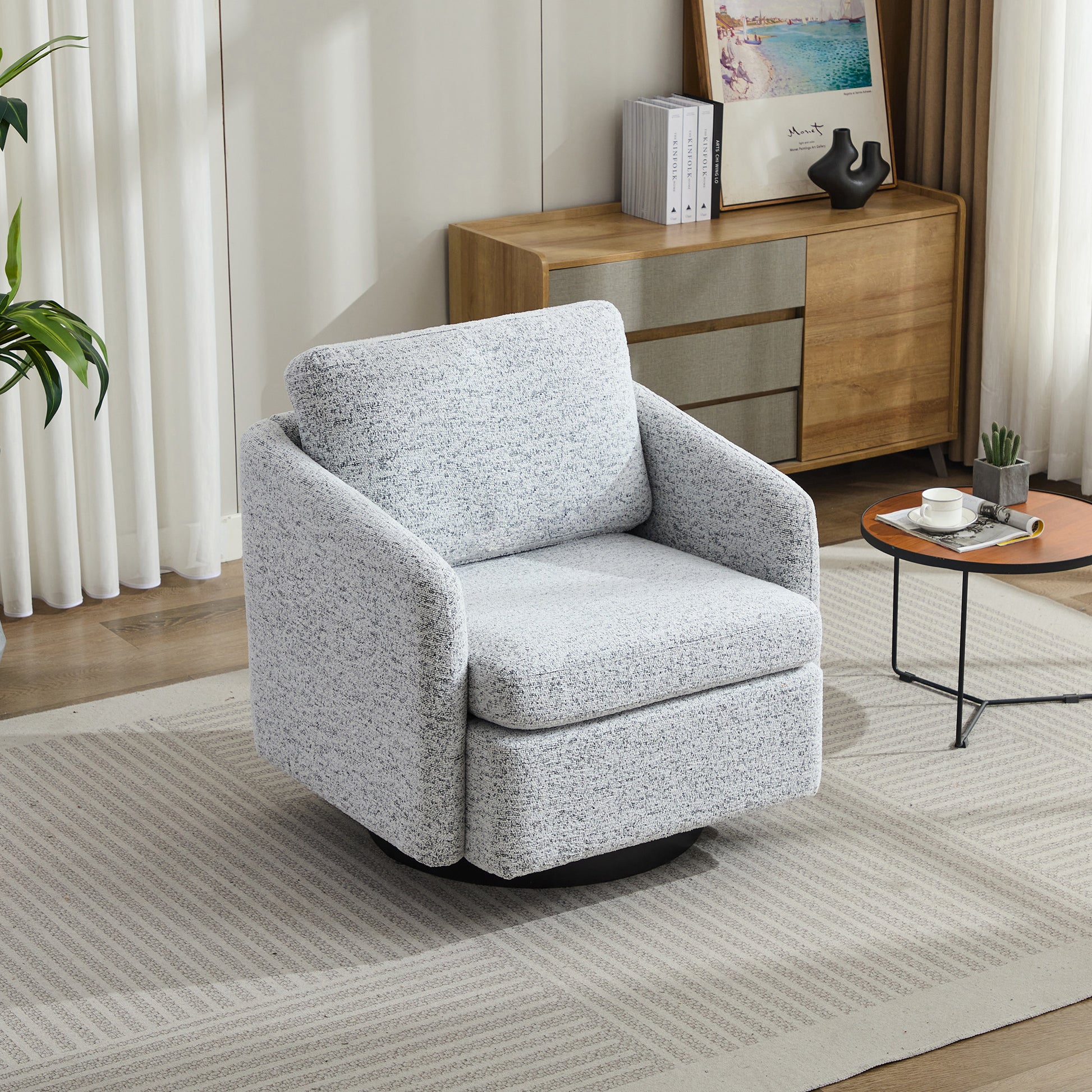31.5"W Swivel Accent Chair And Comfy Round Accent Single Sofa Chair, 360 Degree Club Chair, Lounge Armchair For Living Room,Bedroom.Nursery.White Black Chenille White Black Chenille