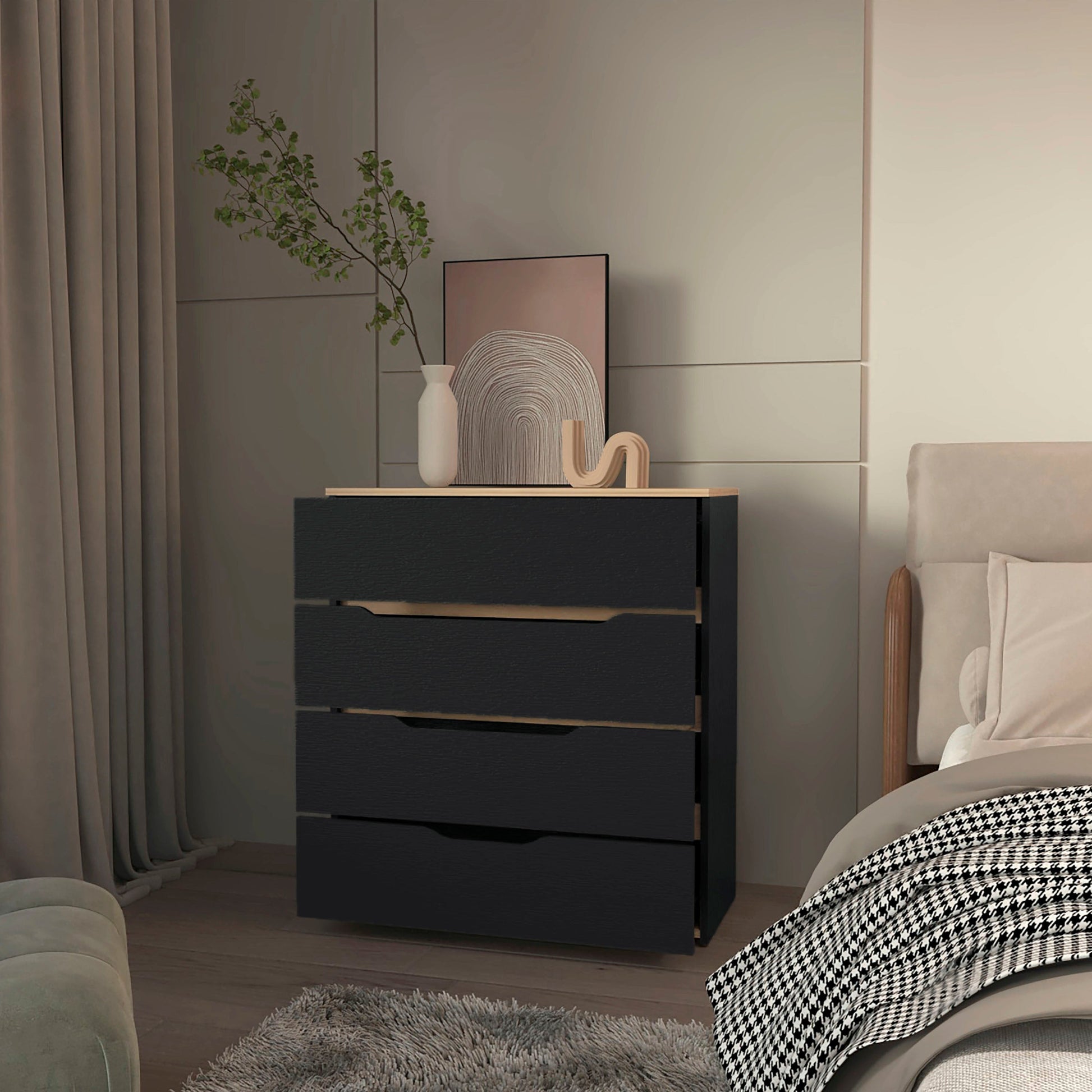 Lynbrook 4 Drawer Dresser Black Wengue And Light Oak Black Particle Board