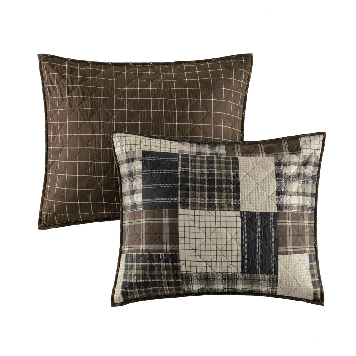 3 Piece Reversible Printed Quilt Set Black Brown Full Queen Black Brown Microfiber