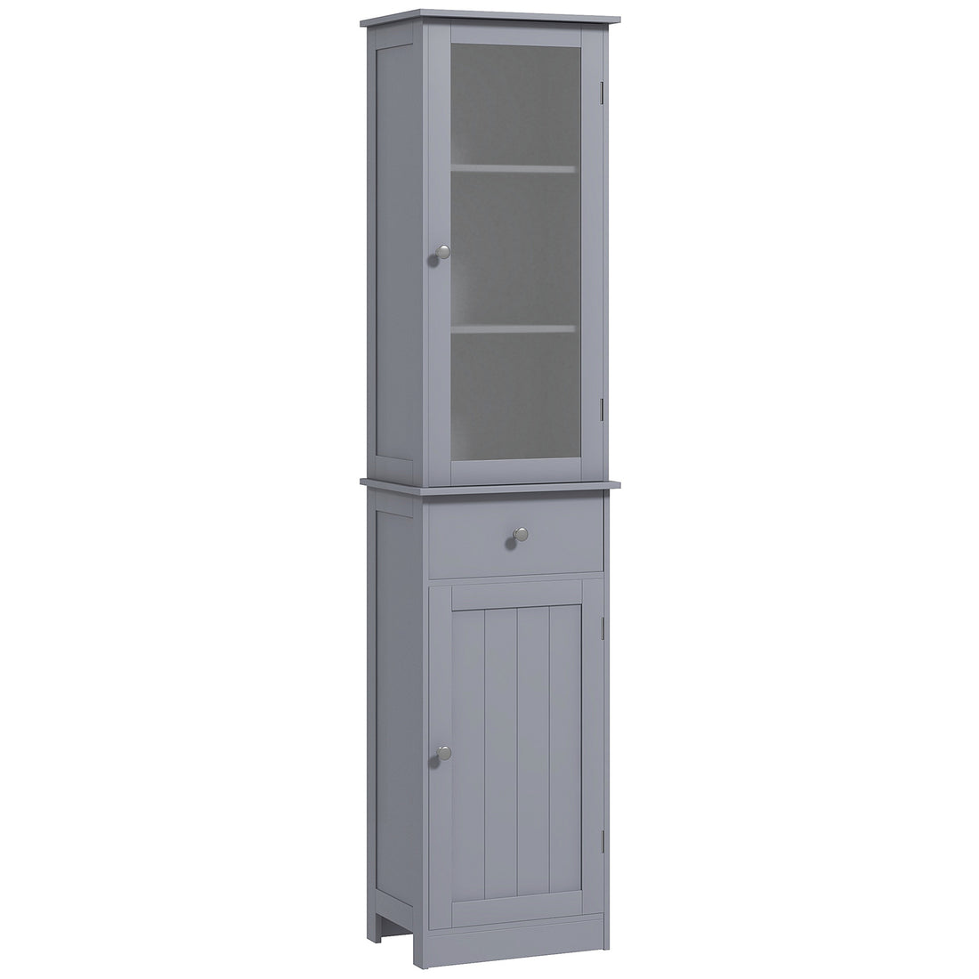 Kleankin Slim Bathroom Storage Cabinet, Tall Bathroom Cabinet, Narrow Linen Tower With Acrylic Door, Drawer And Shelves, Gray Gray Mdf